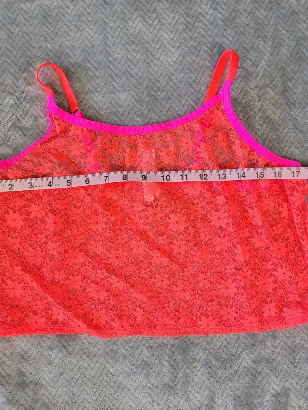 Cacique Plus Size 18/20 Pink/Red Floral Lace Cami Camisole Adjustable Sheer Neon - Picture 6 of 7